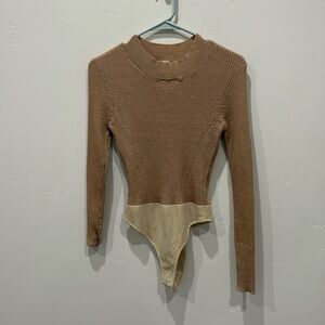 Free People Intimately Bodysuit gold cream long sleeve NWT